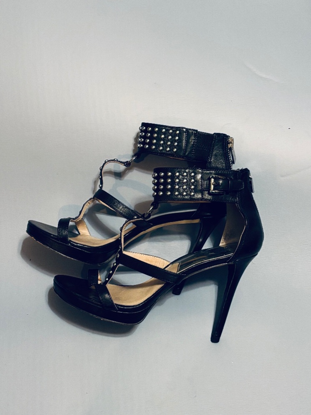 Michael Kors Platform Sandals Black Studded Accent  6 1/2 Back Zipper